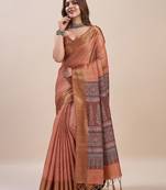 peach bandhani printed zari saree