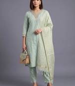 women ethnic motifs embroidered regular thread work kurta with trousers & with dupatta