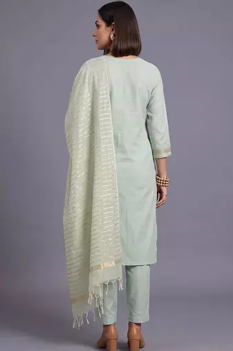 women ethnic motifs embroidered regular thread work kurta with trousers & with dupatta