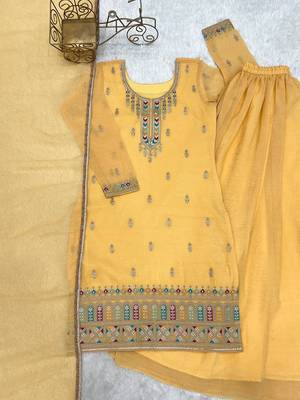 Yellow embroidered kurta with sharara & dupatta set 4