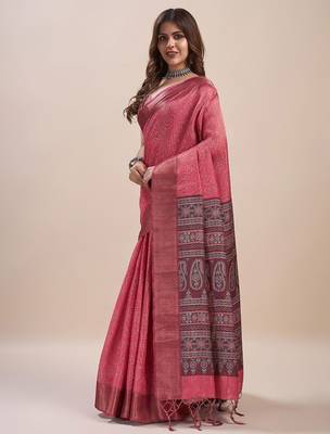 peach bandhani printed zari saree 3