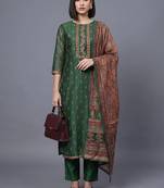 women ethnic motifs embroidered regular thread work chanderi silk kurta set