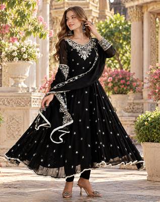 Black georgette readymade anarkali with embroidery & sequence work 1