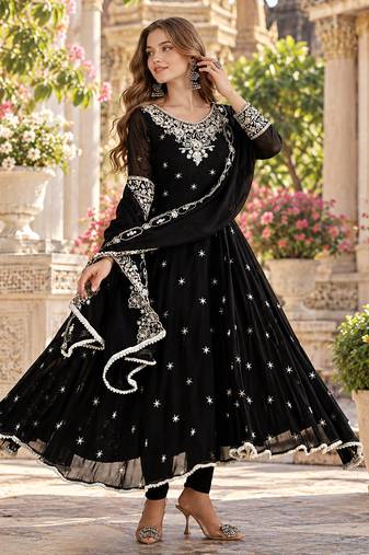 Black georgette readymade anarkali with embroidery & sequence work