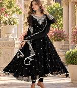Black georgette readymade anarkali with embroidery & sequence work
