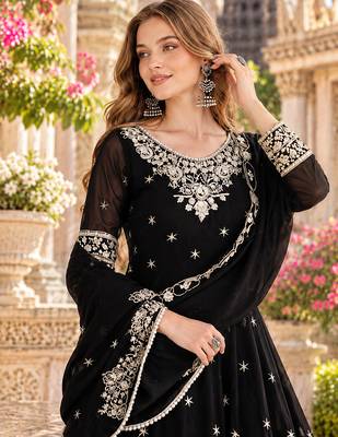 Black georgette readymade anarkali with embroidery & sequence work 2