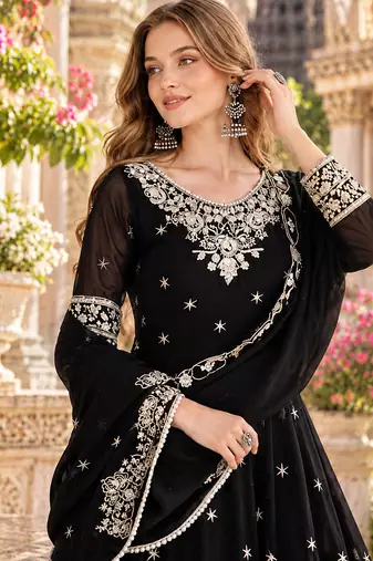 Black georgette readymade anarkali with embroidery & sequence work