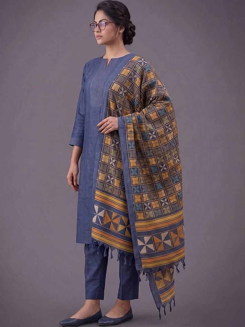 women ethnic motifs regular kurta with trousers & with dupatta