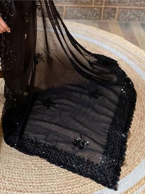 black embellished sequinned pure georgette saree 5