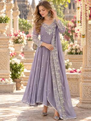 Lavender georgette readymade anarkali with embroidery & sequence work 1
