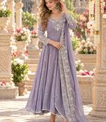 Lavender georgette readymade anarkali with embroidery & sequence work