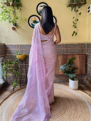 lavender lavender ethnic motifs embroidered sequinned detailed poly georgette saree 3