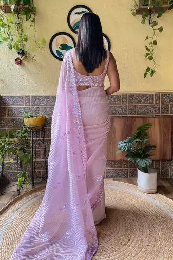 lavender lavender ethnic motifs embroidered sequinned detailed poly georgette saree