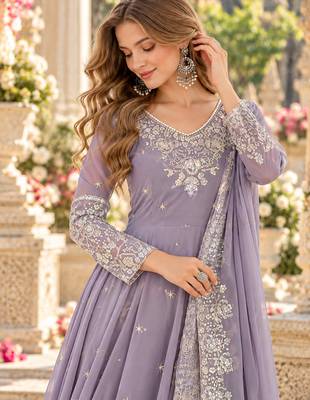 Lavender georgette readymade anarkali with embroidery & sequence work 2