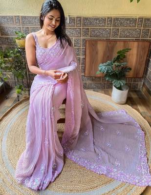 lavender lavender ethnic motifs embroidered sequinned detailed poly georgette saree 4