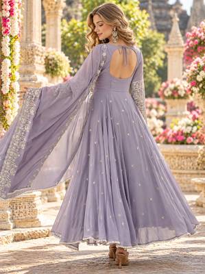 Lavender georgette readymade anarkali with embroidery & sequence work 3