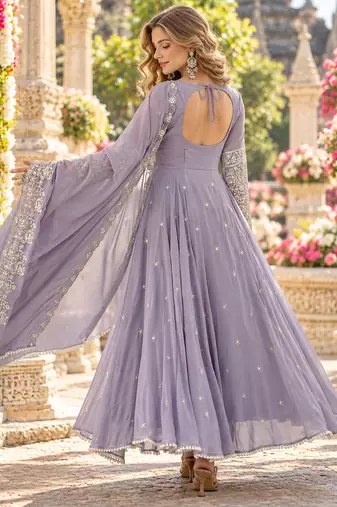 Lavender georgette readymade anarkali with embroidery & sequence work