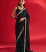 black embroidered satin saree