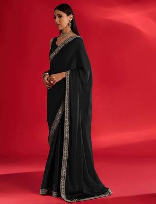 black embroidered satin saree 2