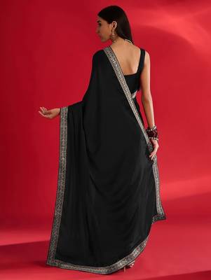 black embroidered satin saree 3