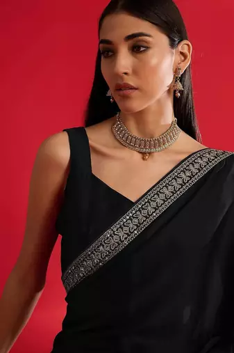 black embroidered satin saree