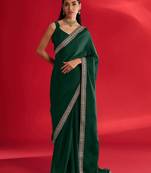 green embroidered satin saree