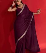 magenta embroidered satin saree
