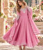 Pink georgette readymade anarkali with embroidery & sequence work