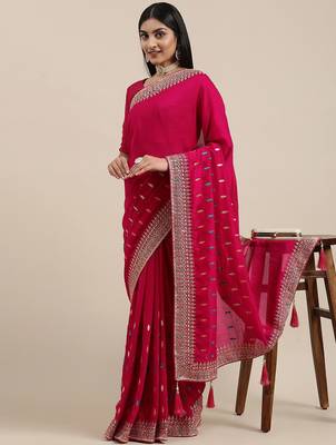 pink pink ethnic motifs silk blend saree 1