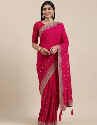 pink pink ethnic motifs silk blend saree 2