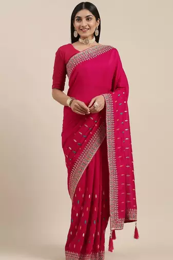 pink pink ethnic motifs silk blend saree