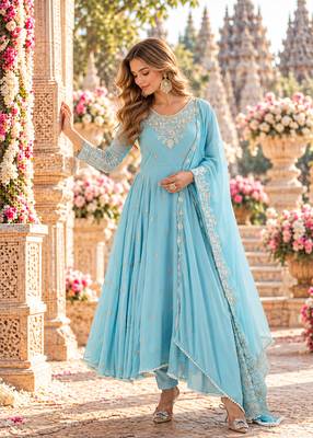 Sky georgette readymade anarkali with embroidery & sequence work 1