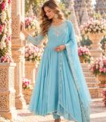 Sky georgette readymade anarkali with embroidery & sequence work