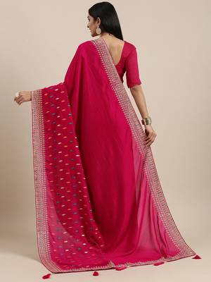 pink pink ethnic motifs silk blend saree 3