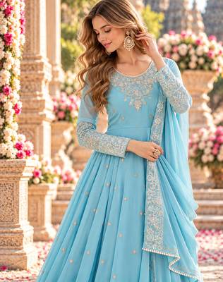 Sky georgette readymade anarkali with embroidery & sequence work 2