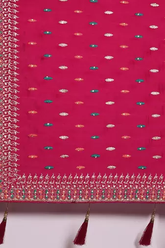 pink pink ethnic motifs silk blend saree