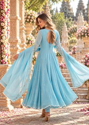Sky georgette readymade anarkali with embroidery & sequence work 3