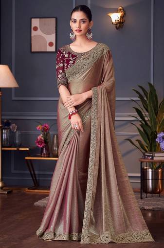 burgundy embellished embroidered pure chiffon saree