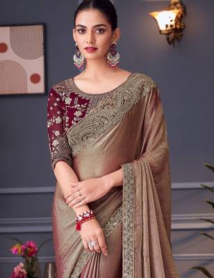 burgundy embellished embroidered pure chiffon saree 3