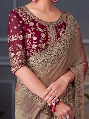 burgundy embellished embroidered pure chiffon saree 4