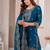 Women embroidered blue kurta with palazzo & dupatta set