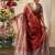 rust kantha work silk cotton tussar saree