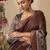 brown kantha work silk cotton tussar saree