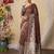 brown kantha work silk cotton tussar saree
