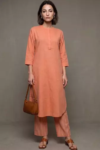 women regular cotton kurta with trousers