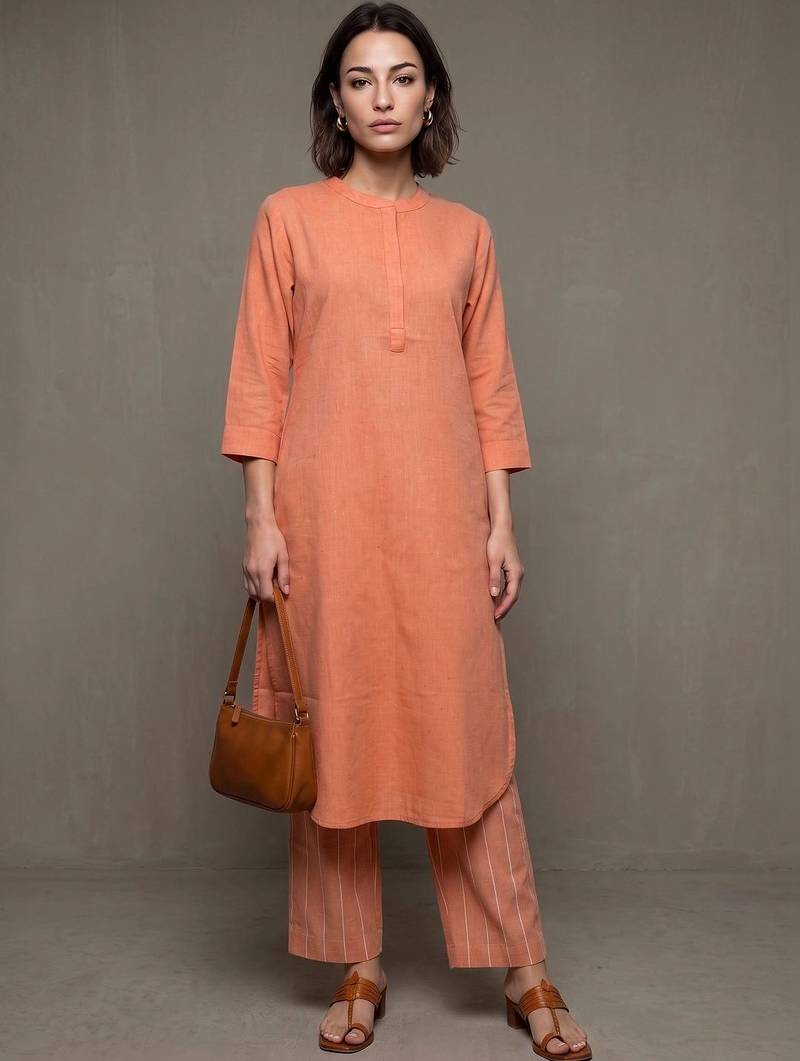 women regular cotton kurta with trousers