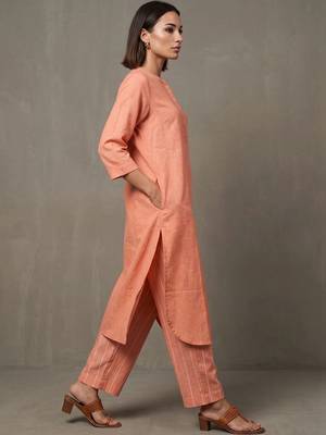 women regular cotton kurta with trousers 2