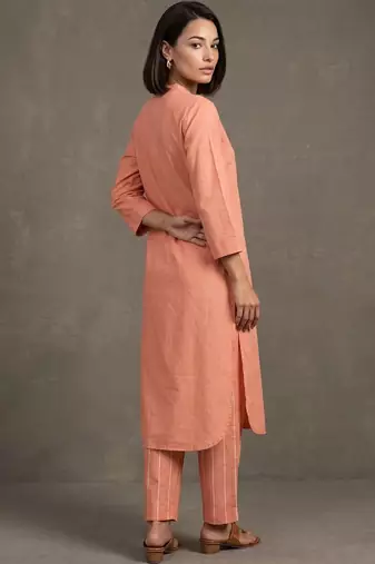 women regular cotton kurta with trousers