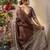 brown kantha work silk cotton tussar saree