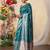 teal kantha work silk cotton tussar saree